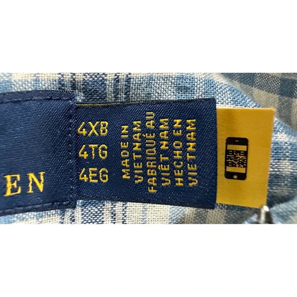 Polo Ralph Lauren Linen Blend Performance shirt Mens 4XB Big Blue Plaid‎ S/S EUC